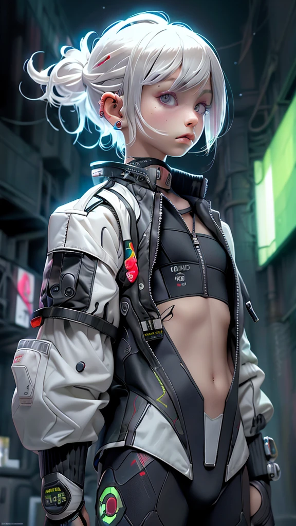 1boy, (realistic), cyber suit, upper body, Cyber jacket, white hair, warrior