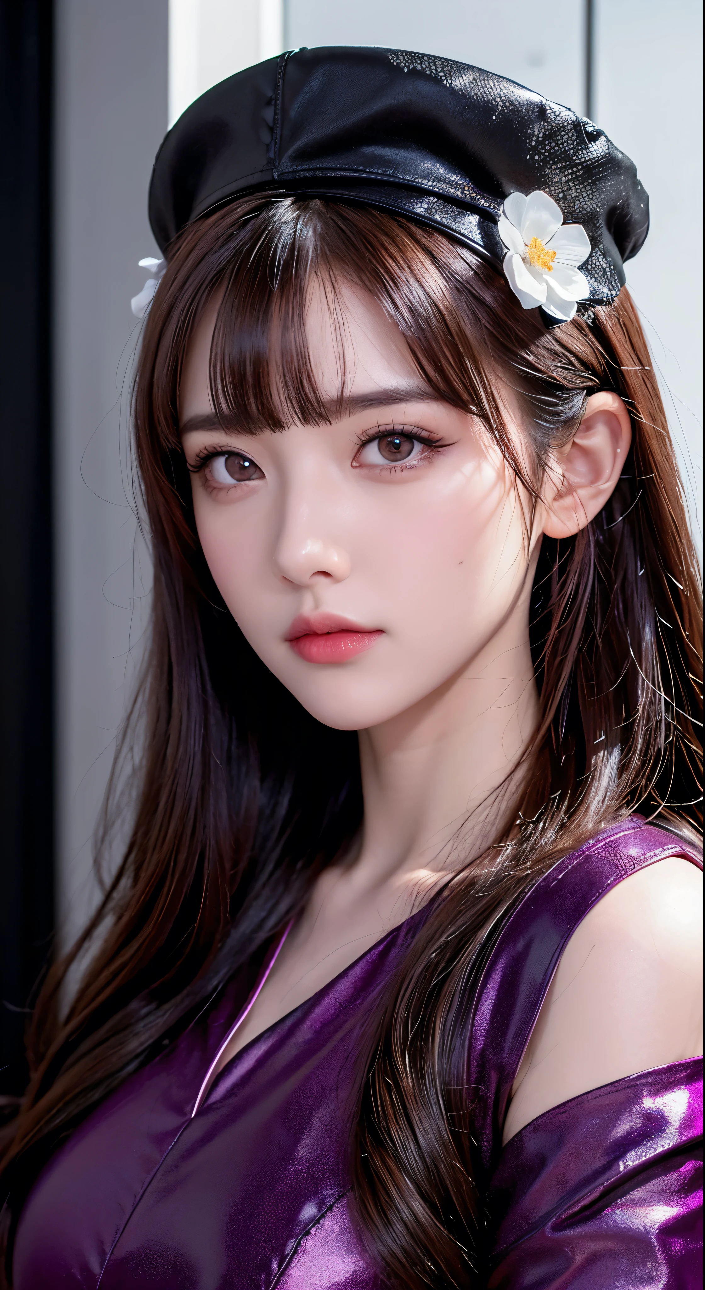 face, closeup, closeup shot, shiny hair, shiny clothes, shiny, extremely detailed eyes, extreme details, realistic, cinematic, detailed, masterpiece, 4k, 8k, , PunkAI,, FantasyAI_Burple,, indoors, hu tao (genshin impact), genshin impact, hat, symbol-shaped pupils, red eyes, brown hair, star-shaped pupils, flower-shaped pupils, bangs, black nails, black headwear 