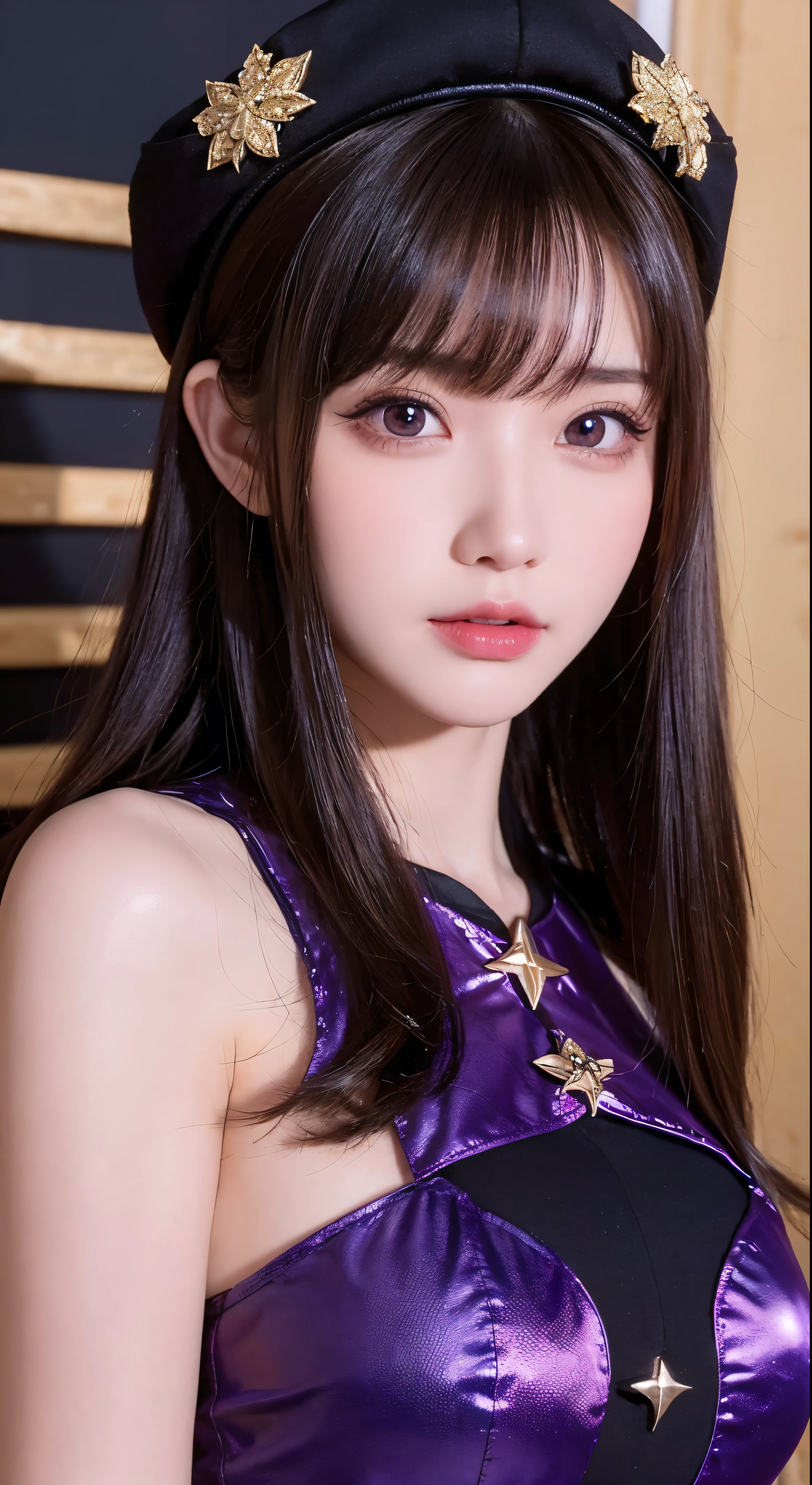face, closeup, closeup shot, shiny hair, shiny clothes, shiny, extremely detailed eyes, extreme details, realistic, cinematic, detailed, masterpiece, 4k, 8k, , PunkAI,, FantasyAI_Burple,, indoors, hu tao (genshin impact), genshin impact, hat, symbol-shaped pupils, red eyes, brown hair, star-shaped pupils, flower-shaped pupils, bangs, black nails, black headwear 