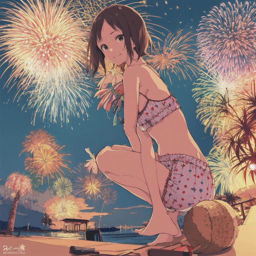 Summer fireworks night one-piece woman