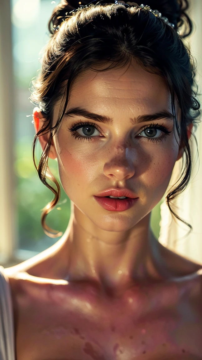 (((ultra realistic))) Photo, masterpiece, top quality, (pale skin), (Ultra detailed face and eyes:1.3), 1 girl, Adult, in a T-shirt, (Eye makeup, mascara) , ((large detailed lips)), (Natural breasts), Slim waist, (soft lighting), (The play of light and shadows), depth of field, bokeh, (special attention to skin detail: 1.2), Detailed leather texture, skin pores. (Warm atmosphere of the frame. Color range: black, purple, blue tones), UDR, ((Film grain)), ((rays)), ((Glare)), feet out of frame, backdoor, trashy place, at night, ultra detailed, black crop top, deep cleavage, jeans,((scared face))