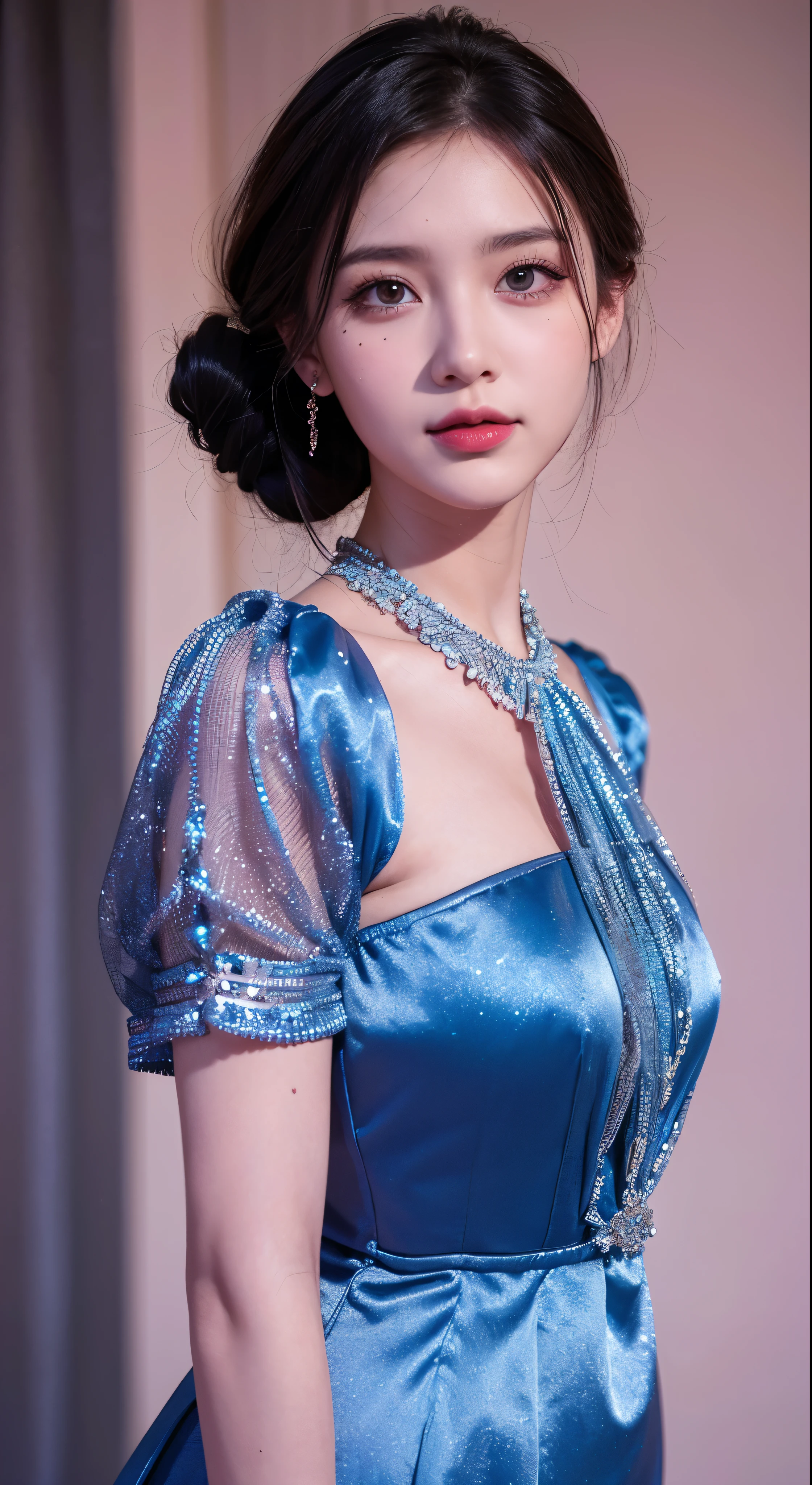 Full body high quality images,cristy-ren, high quality photo of a woman, detailed face, <Beautiful woman in navy blue dress,Facial details