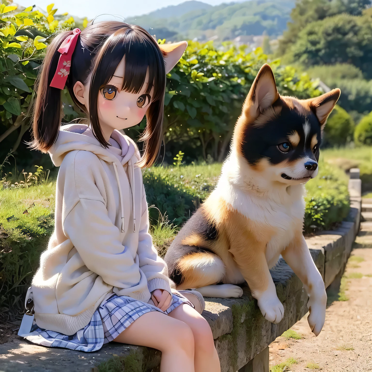 Shiba Inu girl rural scenery