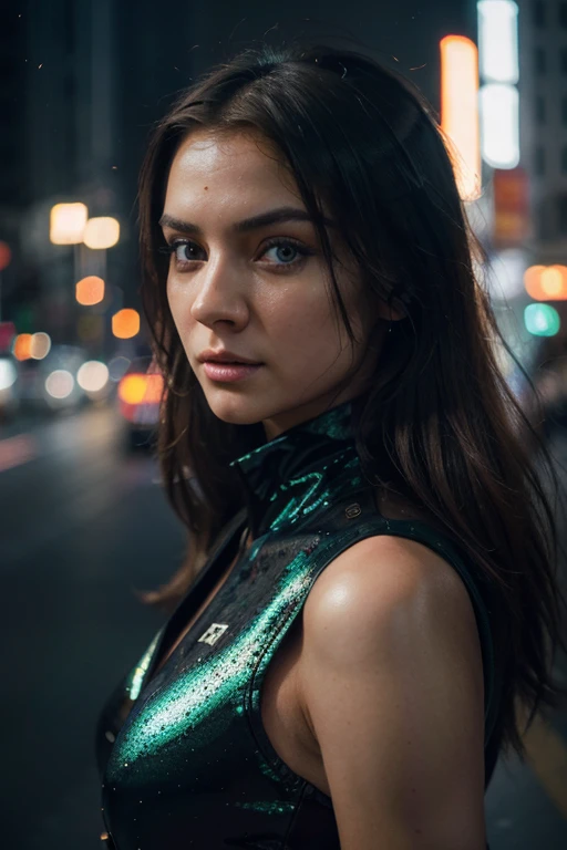 extremely intricate, realistic, photo of a  Russian sexy girl in a skyline setting,  close-up, detailed clothing, green eyes, flowing hair, determined expression, shiny glossy skin, subsurface scattering, sharp, colorful explosion of psychedelic paint color , stunning fine detail, Nikon D850 film stock photography Kodak Portra 400 f1.6 camera lens, rich colors, realistic texture, dramatic lighting, urban environment, skyscrapers,  dynamic composition, unreal engine, trends on ArtStation, Cinestill 800 tungsten, Volumetrics DTX, film grain, background blur, foreground blur, bokeh, depth of field, motion blur