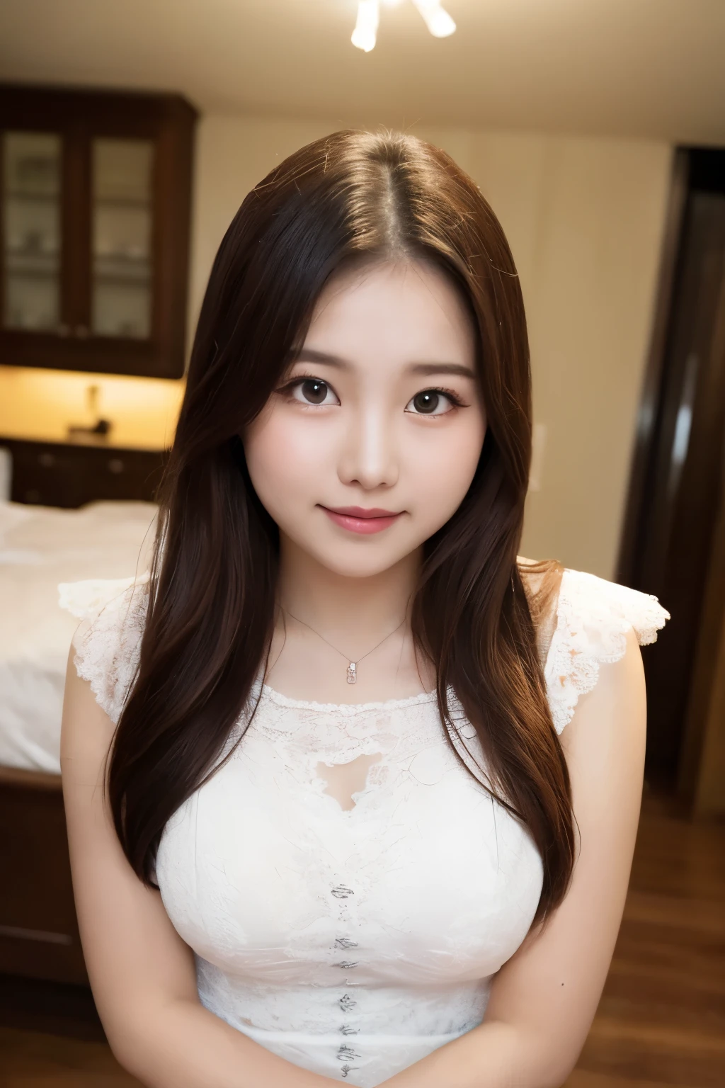 ulzzang-6500-v1.1, (RAW Photos:1.2), (Photorealistic), Beautiful detailed girl, (See through:1.3), (Genuine: 1.4), Very detailed目と顔, Beautiful and beautiful eyes, Elegant long dress、(A very loving smile:1.2)、Large file size, High resolution, Very detailed, Highest quality, [masterpiece:1.6], Awareness-raising, Very detailed, Hmph, finely, Highest quality, 8k wallpaper, Cinema Lighting, 1 girl, 17 years old, Perfect figure, Cute droopy eyes、Beautiful big eyes、Pick finger, ((The pieces fly)), Highest quality, 1 girl, eye shadow, Upper Body, Portraiture, ((Full Body Shot:1.2))、Beautiful mature woman、