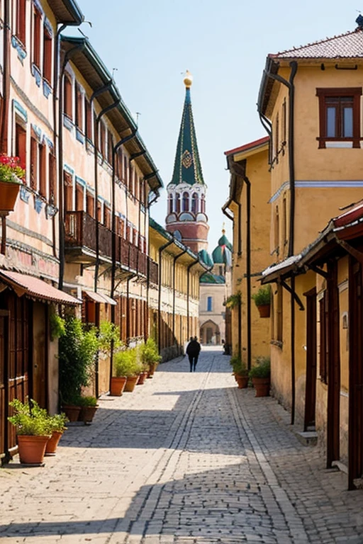 Create a cityscape of a Russian city of the 19th century. We need an ancient Russian city. This is not antiquity..  Need narrow streets, carts on the streets ancient houses. mostly wooden I&#39;ll forgive a street in Russia Make a Russian city I don&#39;t need Europe. Give Russia