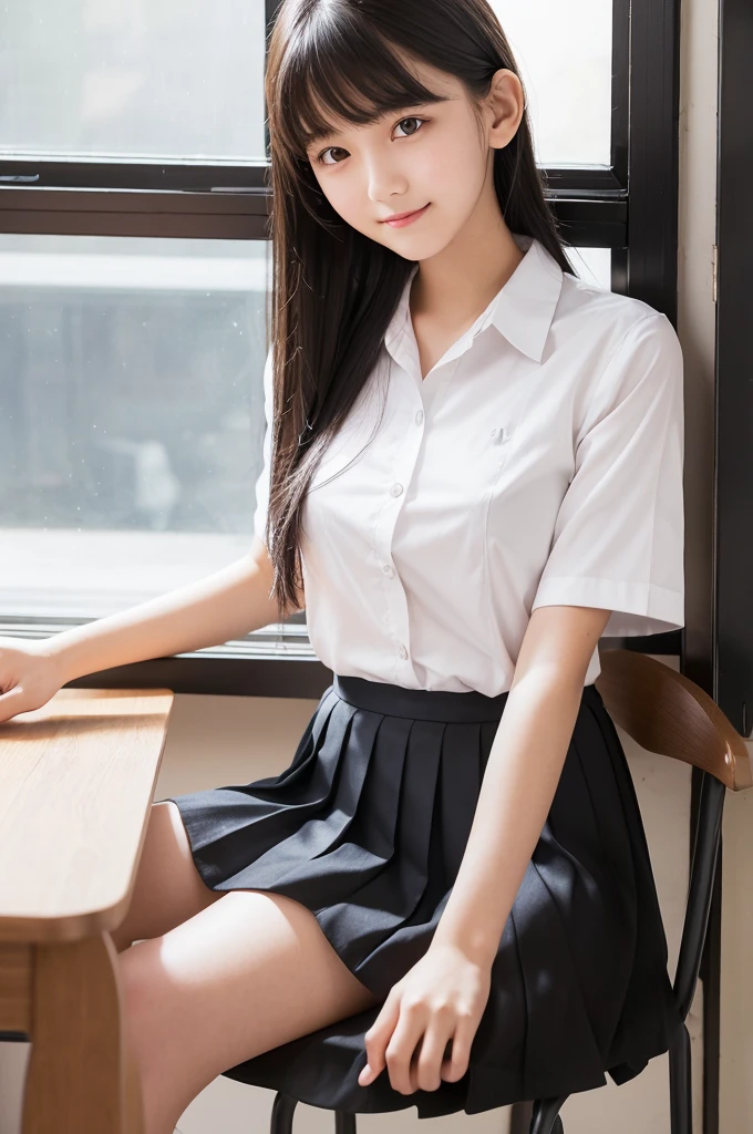 ((Highest quality)), ((masterpiece)), (Familiar), Perfect Face,Japanese,9 years old,girl,cute,(Primary school students:110%),Private elementary school,uniform,Short sleeve blouse,Checked mini skirt,school bag,In the classroom,(Top-down angle or (upskirt:40%)),(skirt lift:50%) & (Checkered skirt or (Shaved pussy:95%)),(世界で一番cutegirl:1.1),(Sometimes nipples pumping:60%)