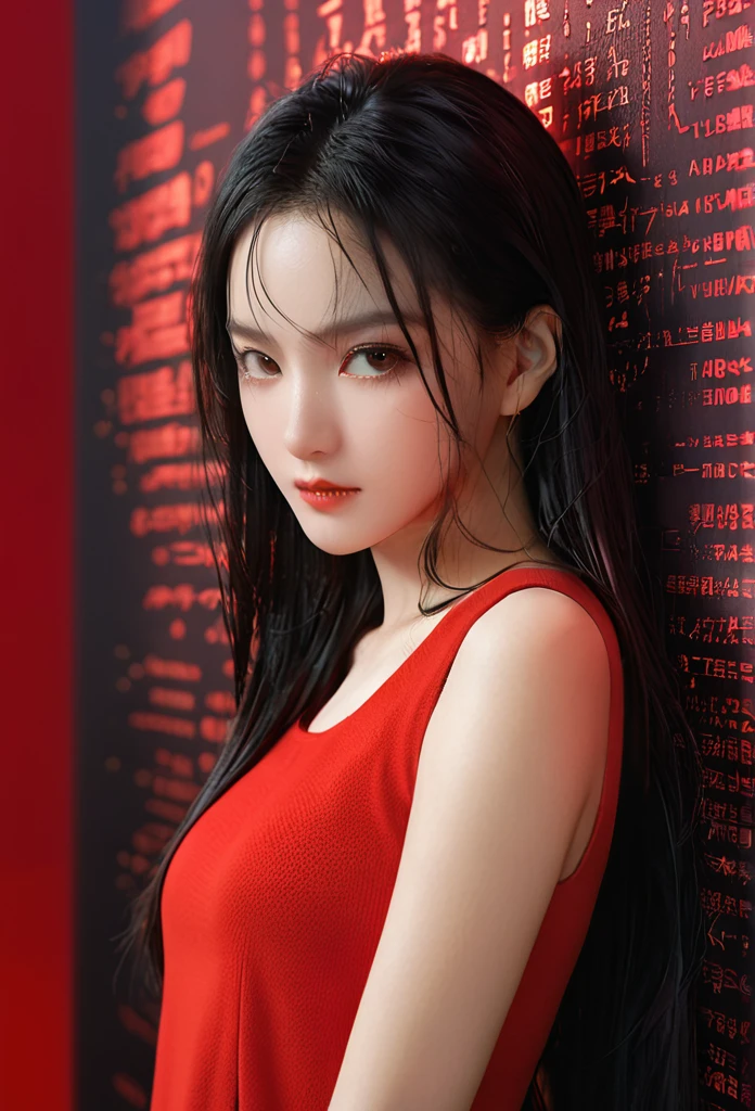 Highest quality,High resolution,Very detailed explanation,Professional,Studio Lighting、The background is bright red,The overall style of the images is reminiscent of fantasy and anime art.,matrix、A list of numbers