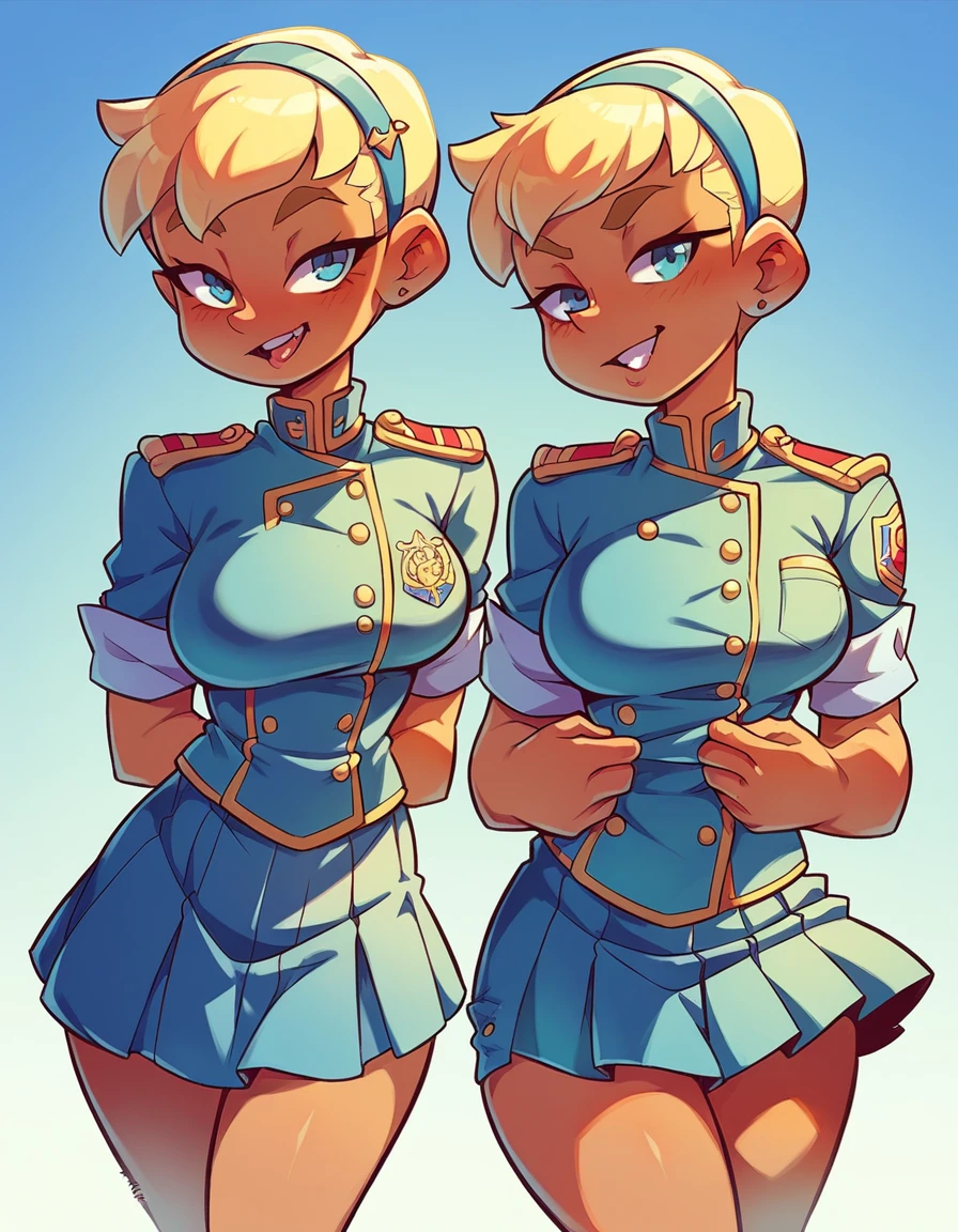 beautiful busty women wearing mini skirt band uniform marching