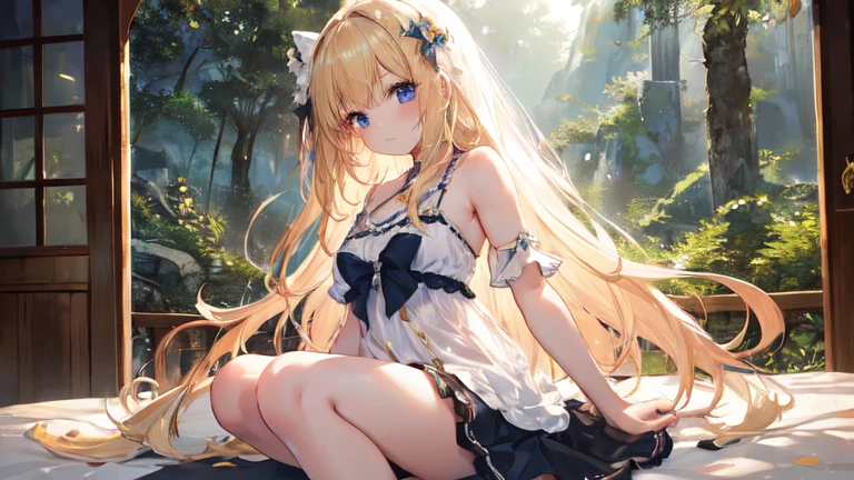blonde blue eyes、ta、small breasts、twin tails、female brat、naked girl、Bare breasts、Nipple exposed、Vaginal bare、daytime park、on the lawn