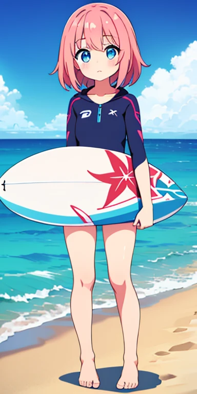Full body, beautiful eyes , 1 girl  , full body , cute girl , anime style , cute eyes  , (standing up) , teenage girl , surfer , expert surfer