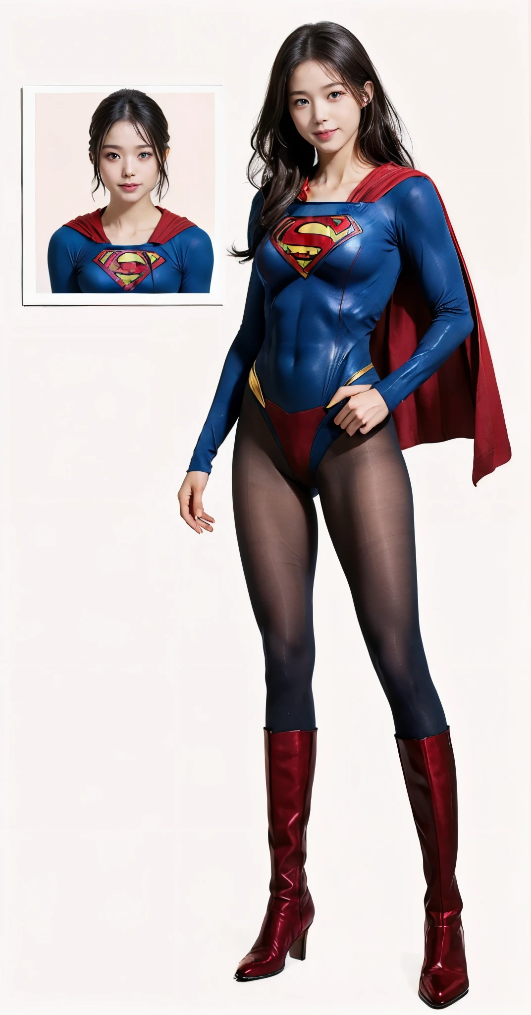 No background、(((Beautiful legs in black tights.)))、(((Legally express the beauty of your smile)))、((((Make the most of your original images)))、(((Supergirl Costume)))、(((Beautiful Hair)))、(((suffering)))、(((Please wear black tights....、Wear red boots)))、((Best image quality、8k))、((Highest quality、8k、masterpiece:1.3))、(((Preserve background )))、Sharp focus:1.2、Beautiful woman with perfect figure:1.4、Slim Abs:1.2、Wet body:1.5、Highly detailed face and skin texture、8k