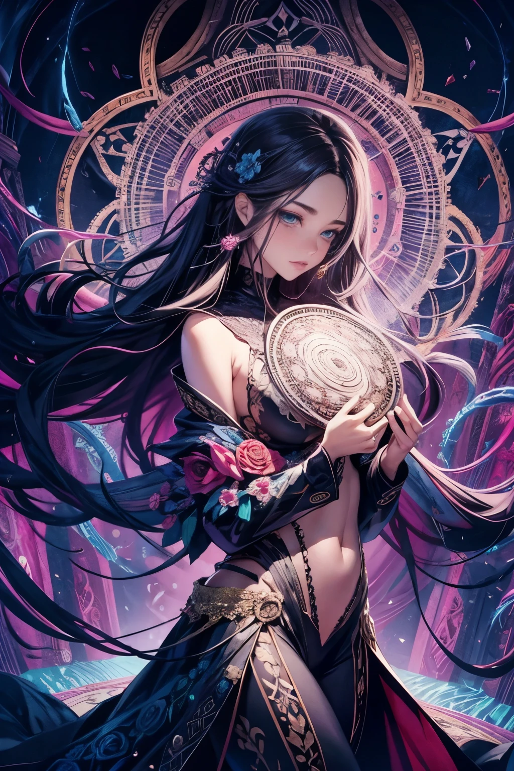 official art, unity 8k wallpaper, ultra detailed, beautiful and aesthetic, beautiful, masterpiece, best quality, (zentangle, mandala, tangle, entangle), (ecstasy of flower:1.2) dynamic angle, cowboyshot, the most beautiful form of chaos, elegant, a brutalist designed, vivid colours, romanticism, atmospheric