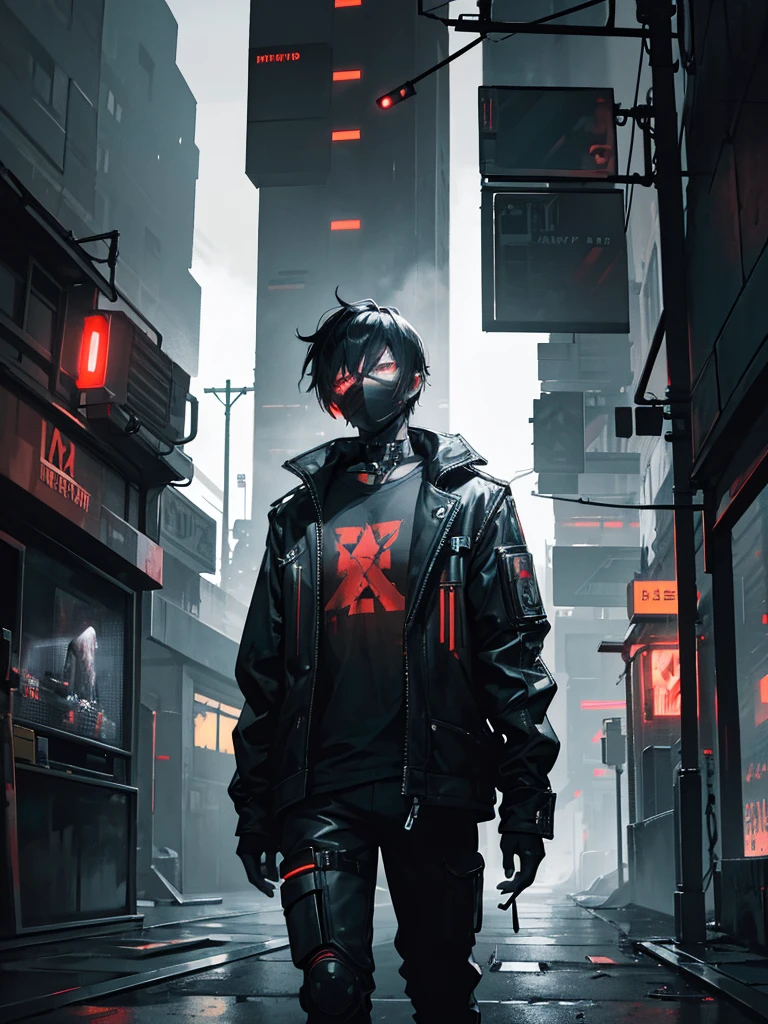 a man with a television head, cyberpunk scene, wearing a shirt, dark, alley, 1 person, highly detailed, 8k, hyperrealistic, cinematic lighting, dramatic shadows, neon lights, advanced technology, glowing elements, moody atmosphere, gritty urban environment, dystopian future, intricate details, volumetric fog, realistic skin textures, mesmerizing colors, stunning composition