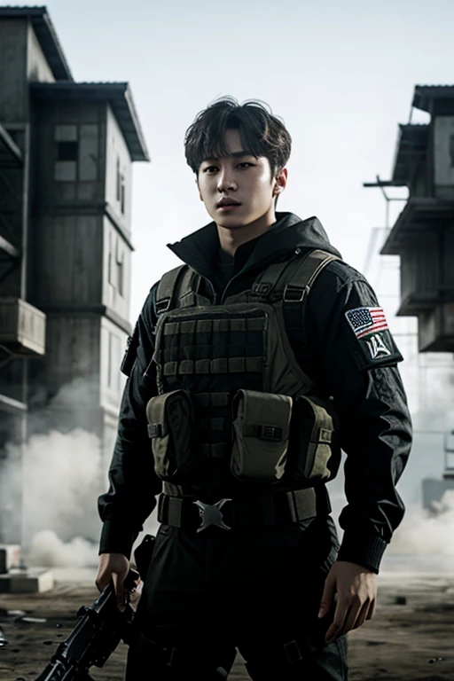 jungkook of bts in call of duty game as ghost character