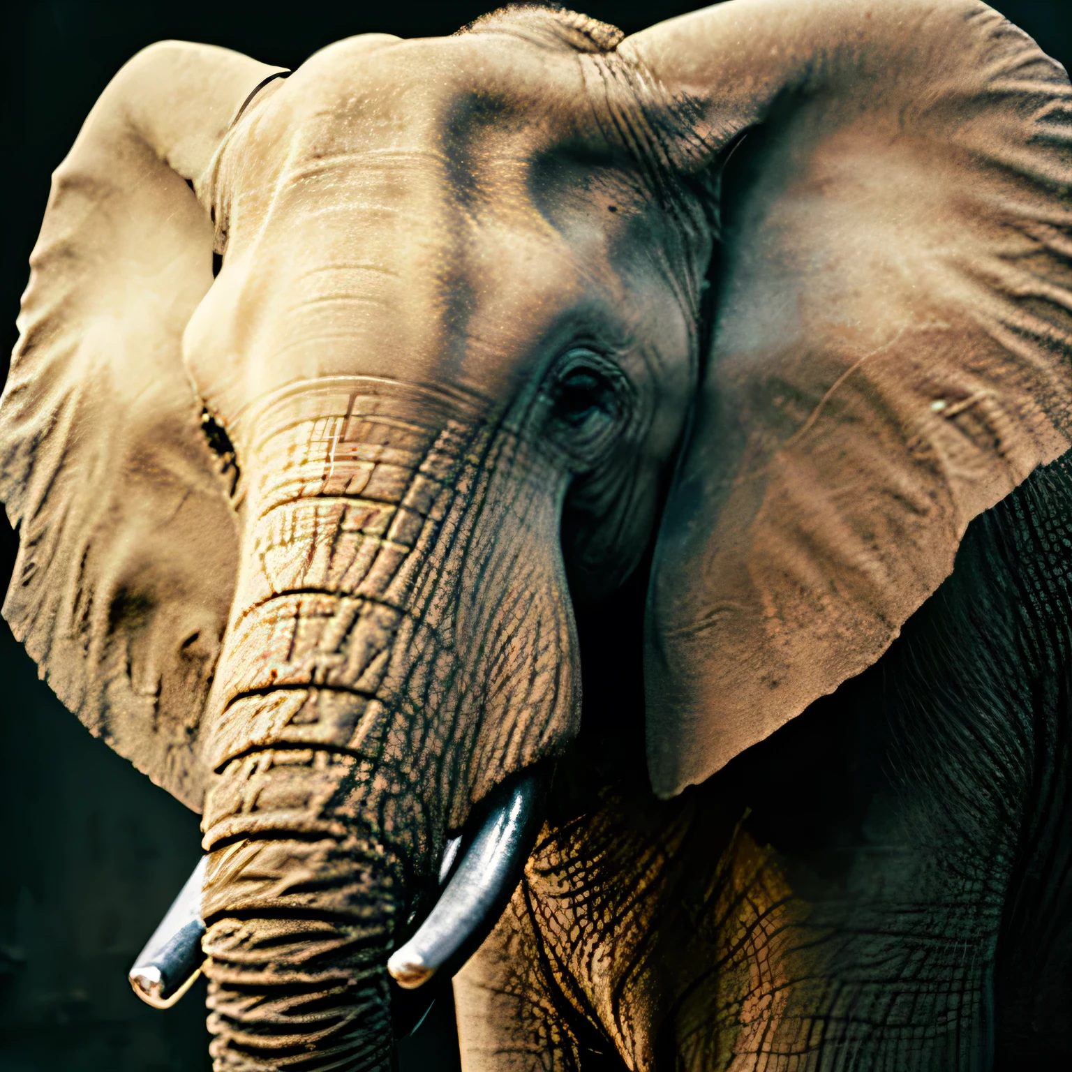 Elephant face looking at you, face only, white background, high quality