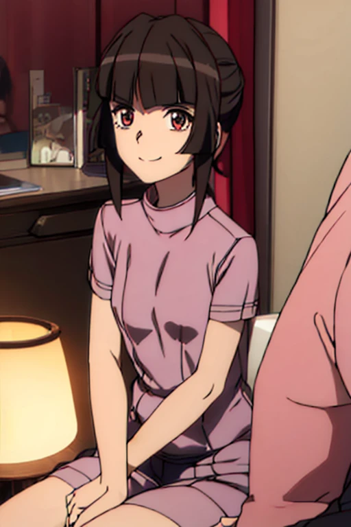 masterpiece, Highest quality, look up, Looking at the audience, smile, short hair, Black Hair , (uniform:1.2), Hotel,A seductive smile ,Dirty Face,Sit on the bed, The chest is exposed, Extreme close up, Very elaborate fingers,