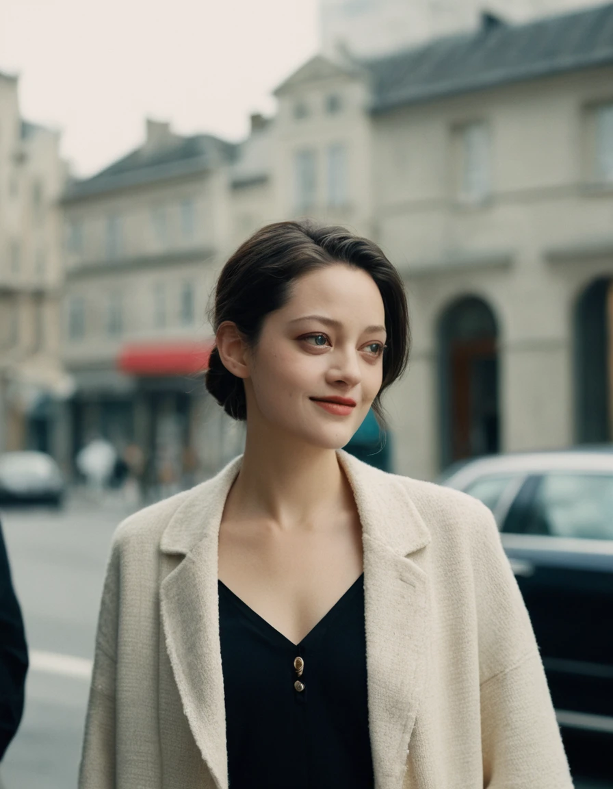 xxmixgirl, Upper body of a beautiful cute long face Japanese girl, happy smiling, still from the film, ((young Marion Cotillard face : 1.2)), ((young Anne Hathaway face: 1.0)), from front, portrait photo of a cute 25 y.o woman, looks at viewer, full lips, natural skin, skin moles, stormy weather, (cinematic, film grain:1.1), ((asian winged eyes, very long and slender slim face, windy tousled, long straight black ponytail, cropped top)), Leica SL3, Summicron-SL 75mm ASPH, F/2, (cinematic still:1.2) Kodak Gold 200 film, bokeh, rim lighting, silhouette, shallowed depth of field, dynamic hands up,