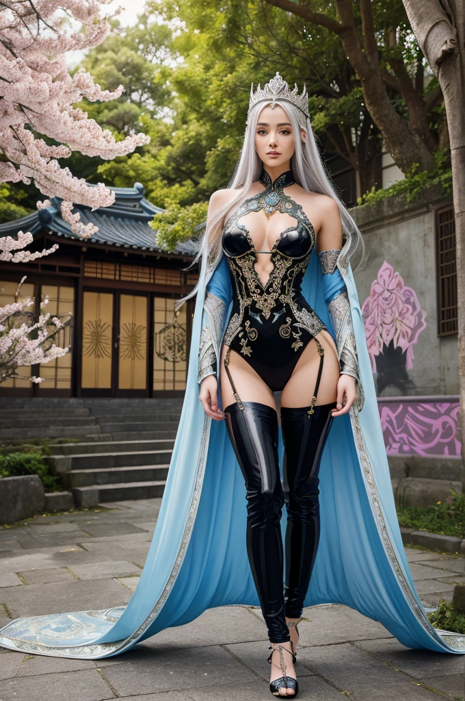 A beautiful anime-style woman with long flowing hair, wearing a traditional Japanese kimono, standing in a serene garden with cherry blossom trees in the background. A fantasy character with elven features, long silver hair, and wearing elaborate medieval armor, standing in a mystical forest with glowing plants and creatures. A futuristic sci-fi woman with cybernetic enhancements, wearing a sleek bodysuit, standing in a high-tech laboratory with holographic displays. A regal queen from the Renaissance period, wearing an ornate gown with intricate embroidery, standing in a grand palace with opulent decorations. A modern fashion model with bold makeup and trendy clothes, posing in an urban setting with graffiti walls and street art.