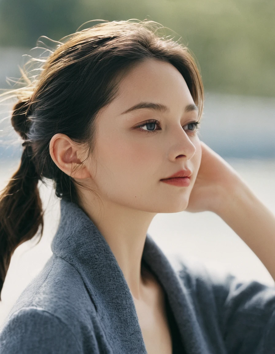 xxmixgirl, Upper body of a beautiful cute long face Japanese girl, happy smiling, still from the film, ((young Marion Cotillard face : 1.2)), ((young Anne Hathaway face: 1.0)), from front, portrait photo of a cute 25 y.o woman, looks at viewer, full lips, natural skin, skin moles, stormy weather, (cinematic, film grain:1.1), ((asian winged eyes, very long and slender slim face, windy tousled, long straight black ponytail, cropped top)), Leica SL3, Summicron-SL 75mm ASPH, F/2, (cinematic still:1.2) Kodak Gold 200 film, bokeh, rim lighting, silhouette, shallowed depth of field, dynamic hands up,