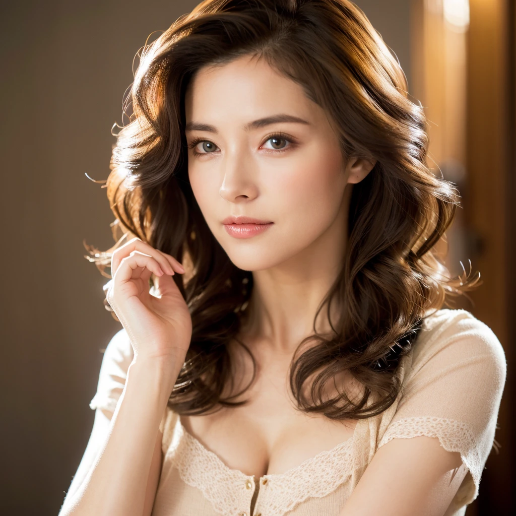 Beautiful mature woman with beautiful wavy long hair, Sexy clothes, Ultra-high resolution,(Realistic:1.4), ((Highest quality)), ((masterpiece)), (be familiar with),