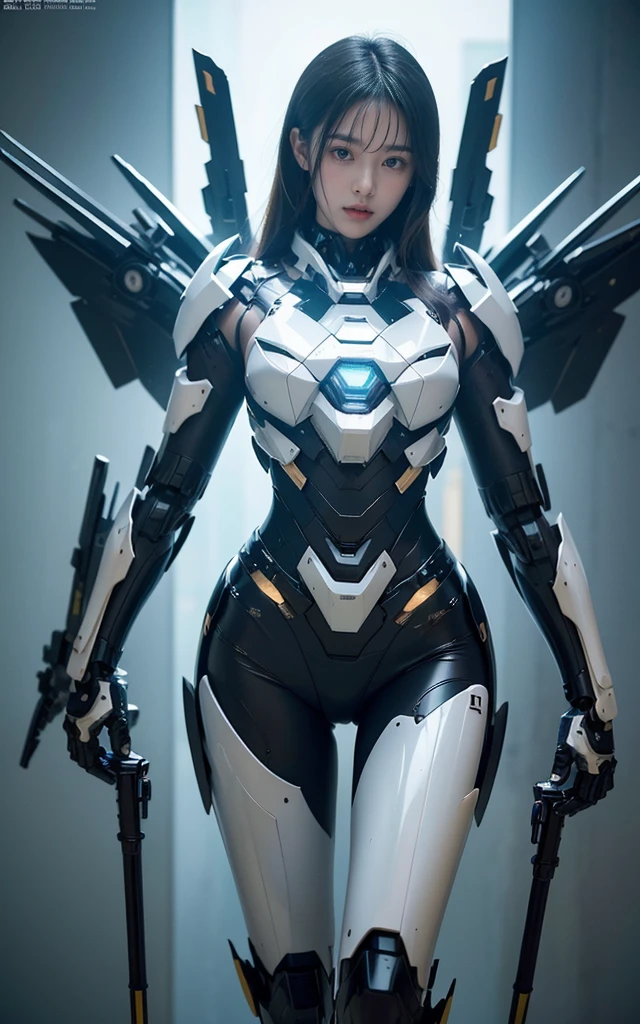 (masterpiece), (best quality), 8K ultra-high resolution, High-resolution details, 18 years old Korean girl, Solitary, beautiful girl,Delicate face，Sexy嘴唇， girl in Mecha armor, Sci-fi cool armor, Extremely detailed armor, Futuristic, Surface light, Hard Lighting, Cool pose, Complex mecha, Mecha, Standing, whole body, Sexy