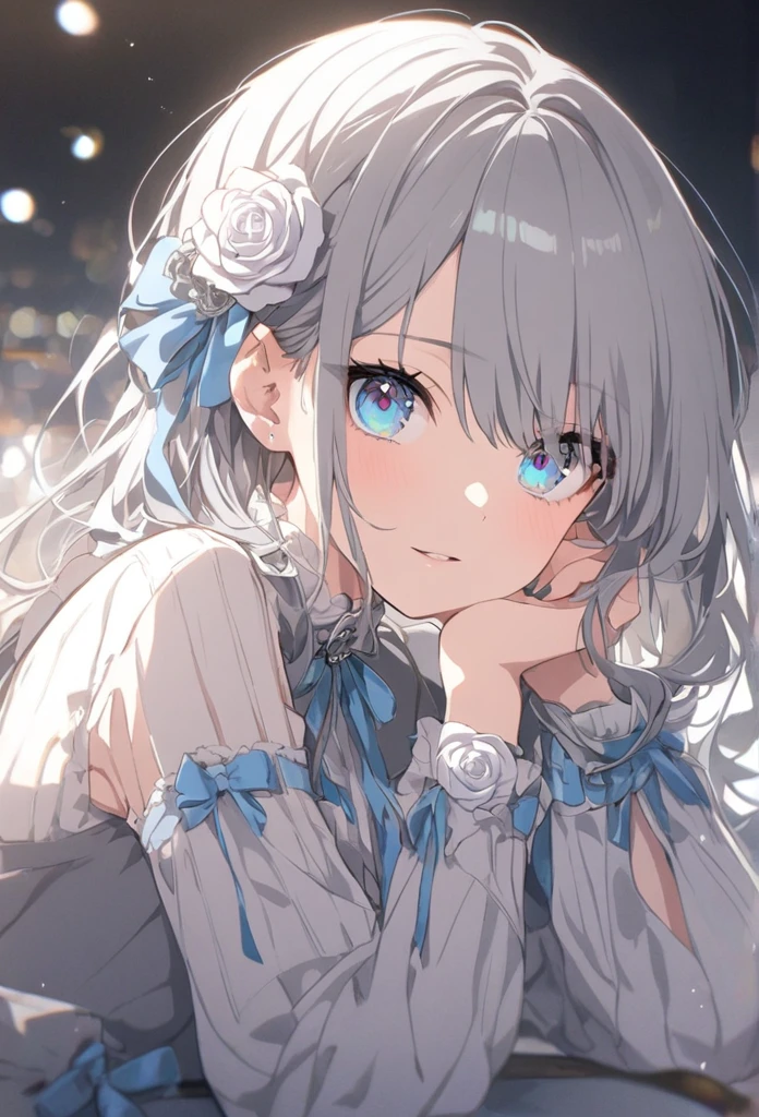 Gray Hair,Light blue eyes,long,White Rose