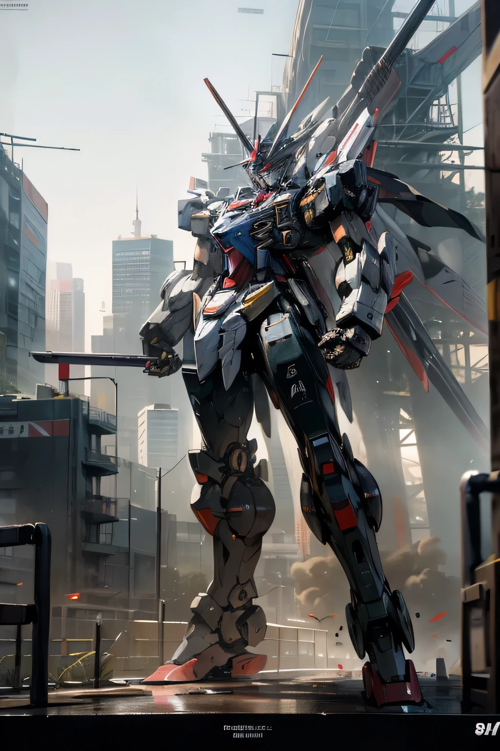 mecha, gundam, ninja, gunmetal, high tech, patlabor, city, absurdres, high res, ultrasharp, 8k, masterpiece