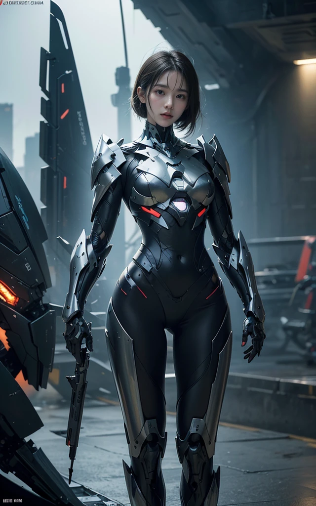 (masterpiece), (best quality), 8K ultra-high resolution, High-resolution details, 18 years old Korean girl, Solitary, beautiful girl,Delicate face,Sexy嘴唇, girl in Mecha armor, Sci-fi cool armor, Extremely detailed armor, Futuristic, Surface light, Hard Lighting, Cool pose, Complex mecha, Mecha, Standing, whole body, Sexy