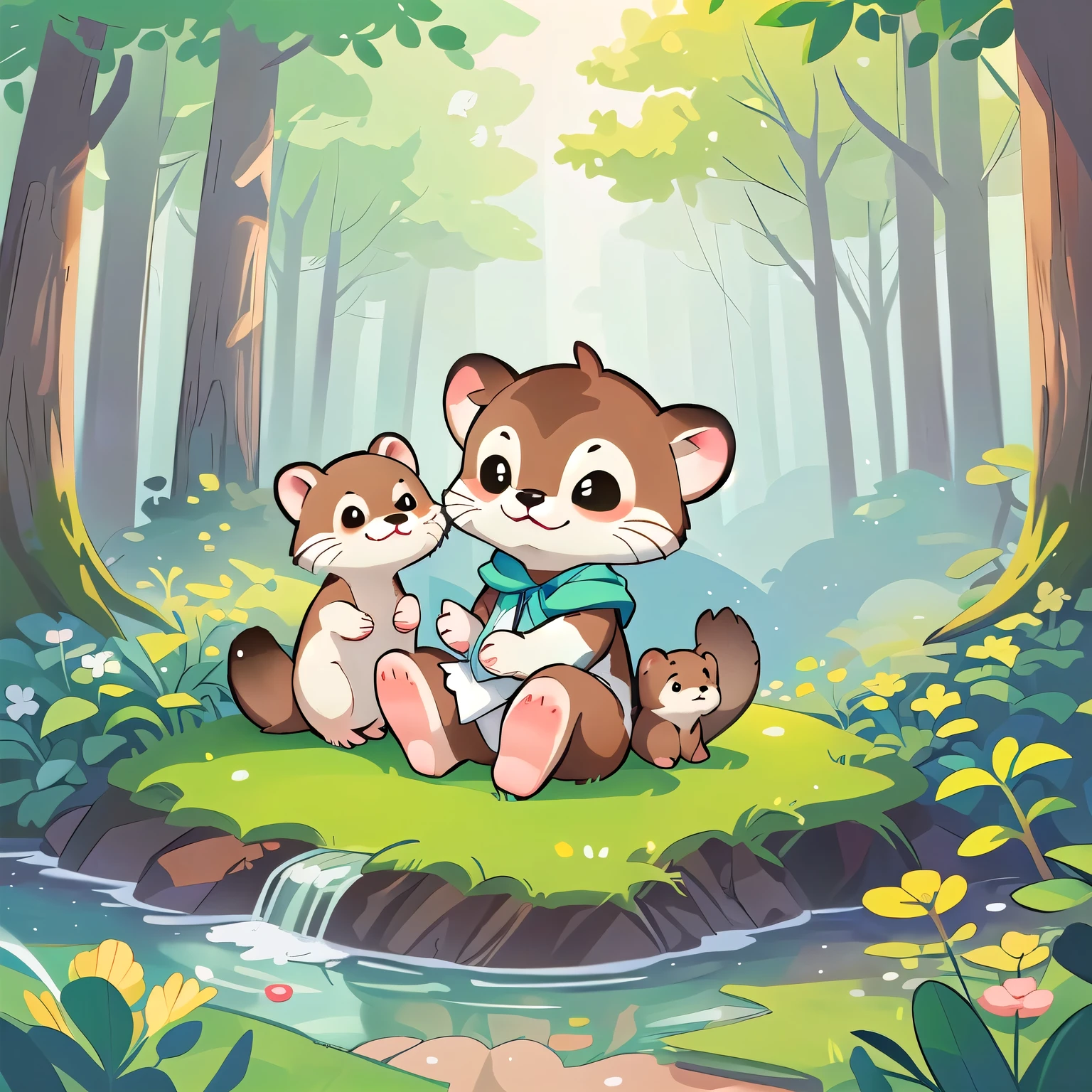 Cartoon drawing of an otter sitting in the woods, Adorable digital painting, Cute and detailed digital art, Cute woodland creatures, Cute digital art, Art Station Children&#39;s Art, Cute and detailed artwork, Mobile Game Art, Digital cartoon painting art, Highly detailed digital painting, Background Art, Cute illustrations, Reproduction illustrations, by Ryan Yee, Background Artwork, Cute cartoon characters