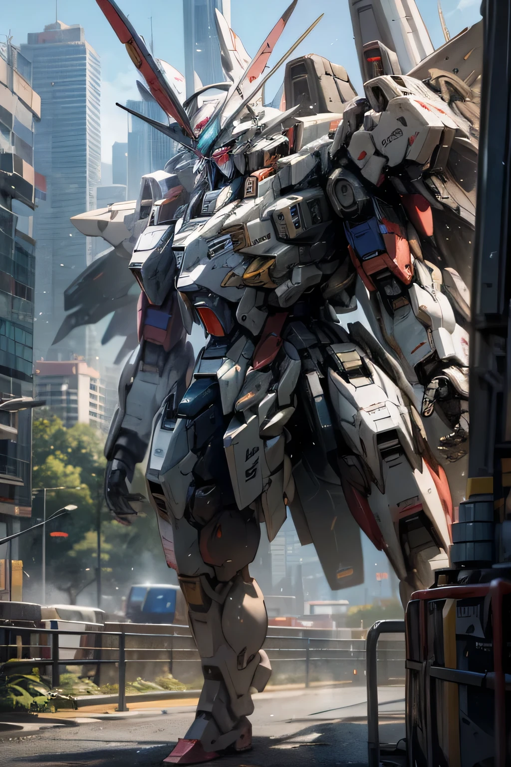 mecha, gundam, gunmetal, high tech, patlabor, city, absurdres, high res, ultrasharp, 8k, masterpiece