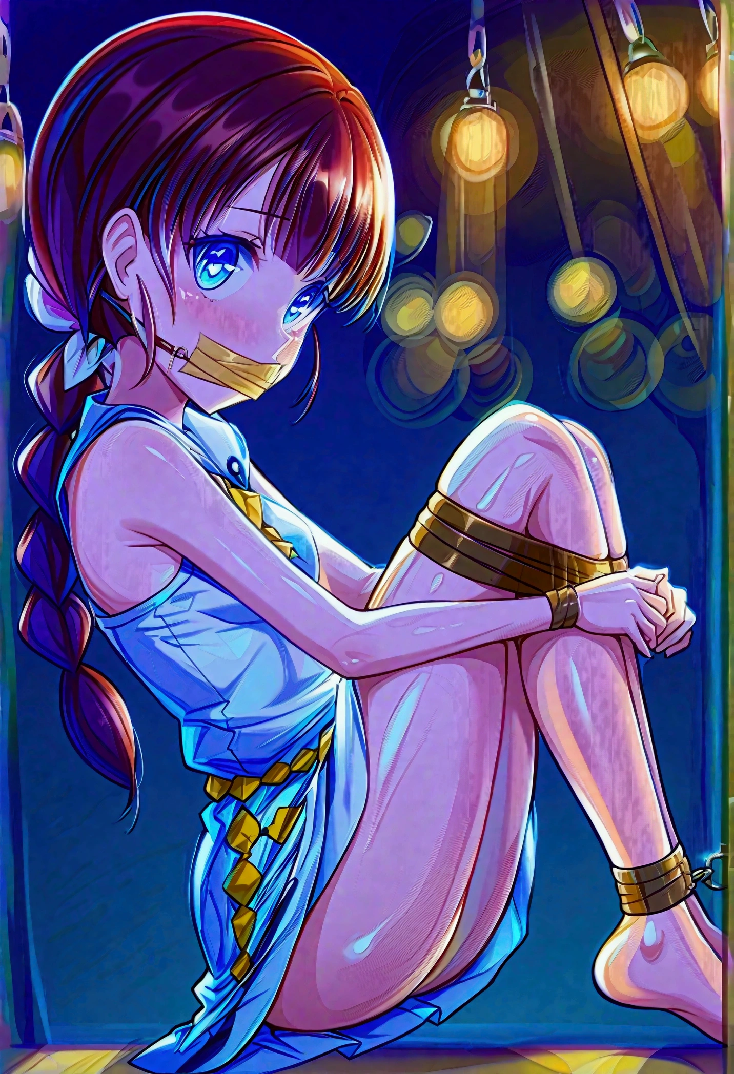 pokemon dawn, sidelocks, long hair, (small breasts:1.2),
BREAK bare shoulders, miniskirt, shirt, skirt, sleeveless, sleeveless shirt,
BREAK looking at viewer, (full body:1.2), upper body,
BREAK outdoors, city, sky,
BREAK (masterpiece:1.2), best quality, high resolution, unity 8k wallpaper, (illustration:0.8), (beautiful detailed eyes:1.6), extremely detailed face, perfect lighting, extremely detailed CG, (perfect hands, perfect anatomy), kidnapping, dramatic lighting, dark ambiance, fear, struggle, bondage, ominous atmosphere, beautiful detailed eyes, beautiful detailed lips, tape bondage, tape wrapped around the mouth, tightly tied wrists, secured feet, intense emotions, mysterious setting, dramatic shadows, eerie silence, distressed expression, helpless, eerie, suspenseful, tense, struggle to escape, desperate situation, bound and gagged, confined space, dimly lit room, limited mobility, fear in the eyes, struggle for