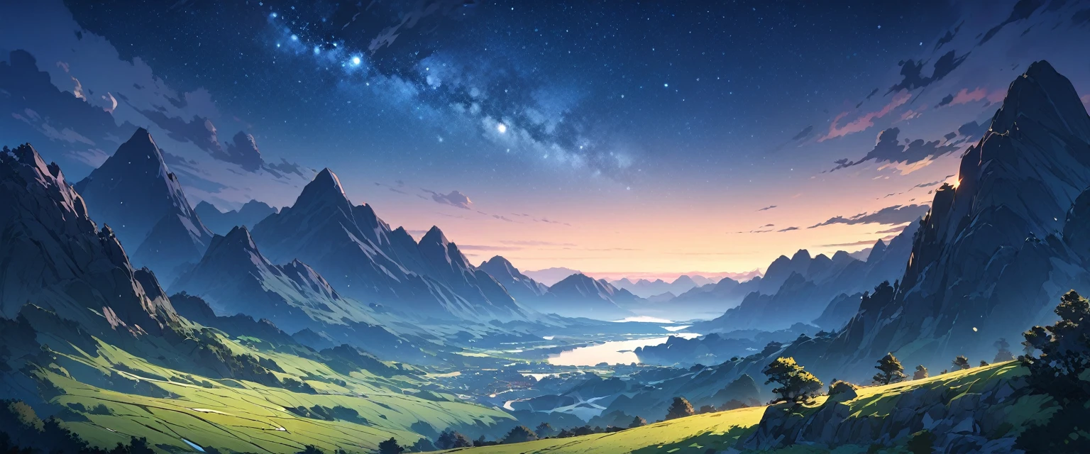 (Highest quality images, masterpiece), Detailed landscape, Quiet湖 (Against the backdrop of the gorgeous night sky),Color nuances,Quiet.