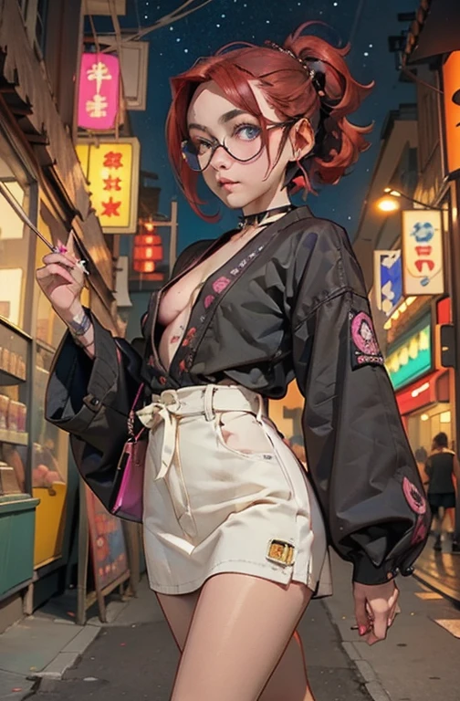 punk girl、Tosaka、Without mohawk sleeves、Tattoo、Headphones、🎧、Goth_punk, One Girl, solo, Medium Shot, Walking around Harajuku, ((at night)), Bokeh Depth of Field, Neon Light, Rainbow Eyes, Starry Sky, red glowing hair, Black eyebrows, Radiant hair, (iridescent red hair), 耳Nipple Ring, Bans, gem, mask, 鈍い前hair, Veld's Eye, 口mask, Blurred背景, Blurred, hair adornments, Look at the viewers, shorth hair, Portraiture, Side Lock、Goth、(Tabletop), (Portraiture), (beautiful), (beautiful), (Upper blood), (high quality), (beautiful衣服), (Professional Perspective), (Rule of thirds), (feminine), (woman), (woman), (beautiful),(feminine features), (Age 25), alone, woman1名, (Charming punk girl), Winters, Dramatic Light, ((I'm playing the guitar)), (Are standing), anddgy makeup, (Small breasts), ((Electric guitar)), (front), (Resistance的な表情), ((Resistance)), (レザージャケットとTattoo), ((Short hair)), (dyed (and.G. and pink) hair), (spiky hair), (Thick hair), Matte shine hair, (Hair bands scattered in the hair), (Green eyes), (A bold and daring look), (Pale skin), (Dark clothing), (Band T-Shirts), (Ripped jeans), (-), Crew neck), ((Urban alley background)), (Close-up shot), beautiful hands, both hands, Normal hand, Two Arms, Complete Hand, beautiful body, beautiful fingers, Normal finger, Five Fingers, Five Fingers, (Thumb Index Finger Ring Finger), beautiful ears, Normal ear, beautiful eyes, Shining Eyes, beautiful mouth, beautiful lips,