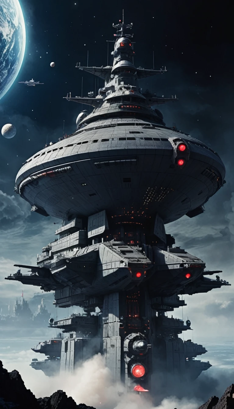 Dystopian (Space Battleship Yamato:1.4), star blazers, Space themed nautical themed ship in the sky, sf, Rhetoricpunk, Mechanical anti-gravity device, Vibrant colors, Perfect composition, A rocky mountain piercing through the mist and haze,
dark, Chiaroscuro, Low Key, Simple colors, Low level of detail, Vibrant colors, Defined Line, defined edges, Digital Art, Sharp Shadow, dark, Very detailed . Cosmic, Celestial, performer, Milky Way, nebula, planet, sf, Very detailed brutalism . dark, Post-apocalyptic, dark, dramatic, Very detailed