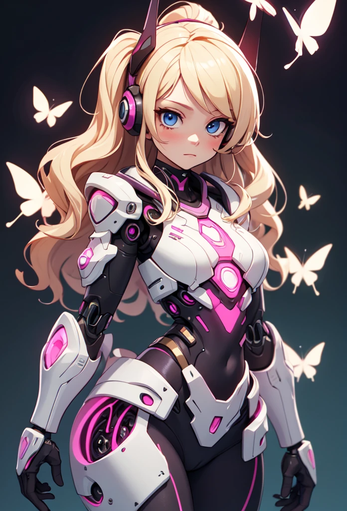 ((Highly accurate drawing in every detail)Extremely precise depiction)[High resolution],(detailed illustrations,Very fine and detailed drawing,Delicate drawn lines with tempo,Realistic texture expression),[color traced main line],[lab],[[hentai]] アニメ (CYBERGirl anime Beauty 13 years old Cyborg[wavy hair (platinum blonde)]),([butterfly wingagenta pink papillon cyberne armor [aurora armor] Only the body is transparent material) Cyber Headset,(Cybernetic [clear lenticular iris]),(intricate and beautiful decoration [Dense detail]),(Fine and beautiful skin expression [transparency]),((Precisely drawn eyes))[Perfect eyes detailed((Beautiful eyes like jewels)Iris drawn in precise detail)[clearly drawn pupils]],[eye light[Pinpoint lighting for the eyes]],[long and beautiful eyelashes],[precisely drawn hair [Beautiful and lustrous hair detailed]],(Perfectly hand detailed [Beautiful fingers with no damage [beautiful nails]]),(perfect anatomy(perfectly balanced proportions))[[full body portrait]],[[Highly constructed design]][ideal color coordination(Accurate simulation of light and material interactions)],([precision detail](detailed,高fine)),[Visual art that tells a story],((highest quality)fine[[High density drawing]])(4K quality).