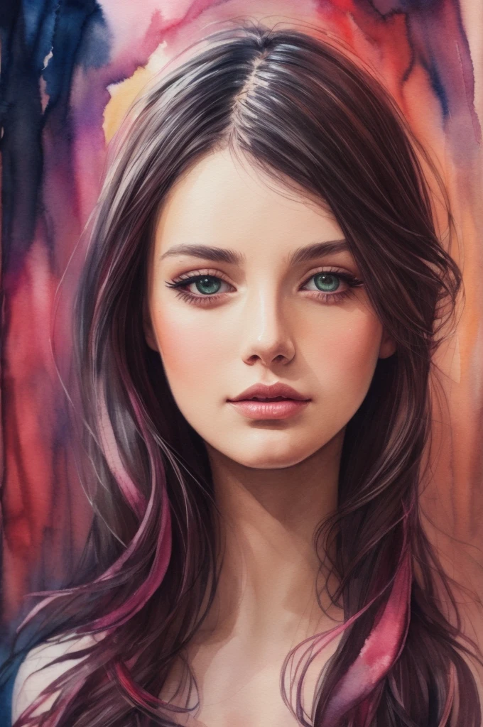 (8k, best quality, masterpiece:1.2),(best quality:1.0), (ultra highres:1.0), watercolor, a beautiful woman, shoulder, hair ribbons, by agnes cecile, half body portrait, extremely luminous bright design, pastel colors, (ink:1.3), autumn lights