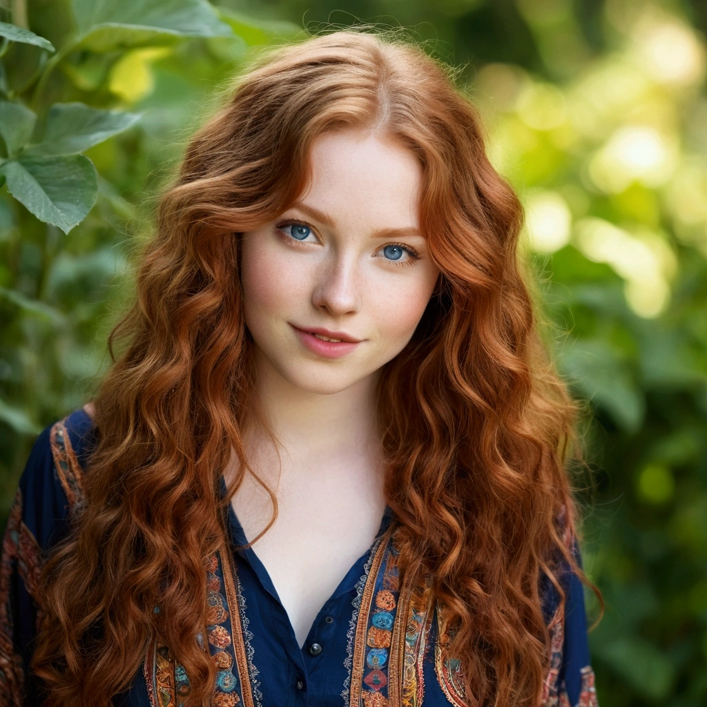 Amidst a mystical enchanted forest, Francesca Capaldi radiates confidence as she glides in her bohemian dress, adorned with mesmerizing vibrant patterns, striking poised poses while capturing every moment from low-angled perspectives that exquisitely showcase the ethereal beauty of both nature and fashion. <lora:rymtwz18f8e402360u1e5:1>