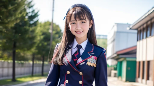 One person,Russian-Asian woman in uniform, 16 years,realistic young gravure idol, Ultra-realistic high school girl, Japanese , Japanese girls uniform, Surreal school girl,Young and cute gravure idol, Japanese Clothing , When she smiles, she&#39;s beautiful and innocent,Blushing,Beautiful girl with beautiful legs,semi-long,Twin tails,My bangs are flowing in the wind,Brown shiny hair,The background is a huge full moon in the night sky,Standing on the school roof,Eyes looking directly at the viewer