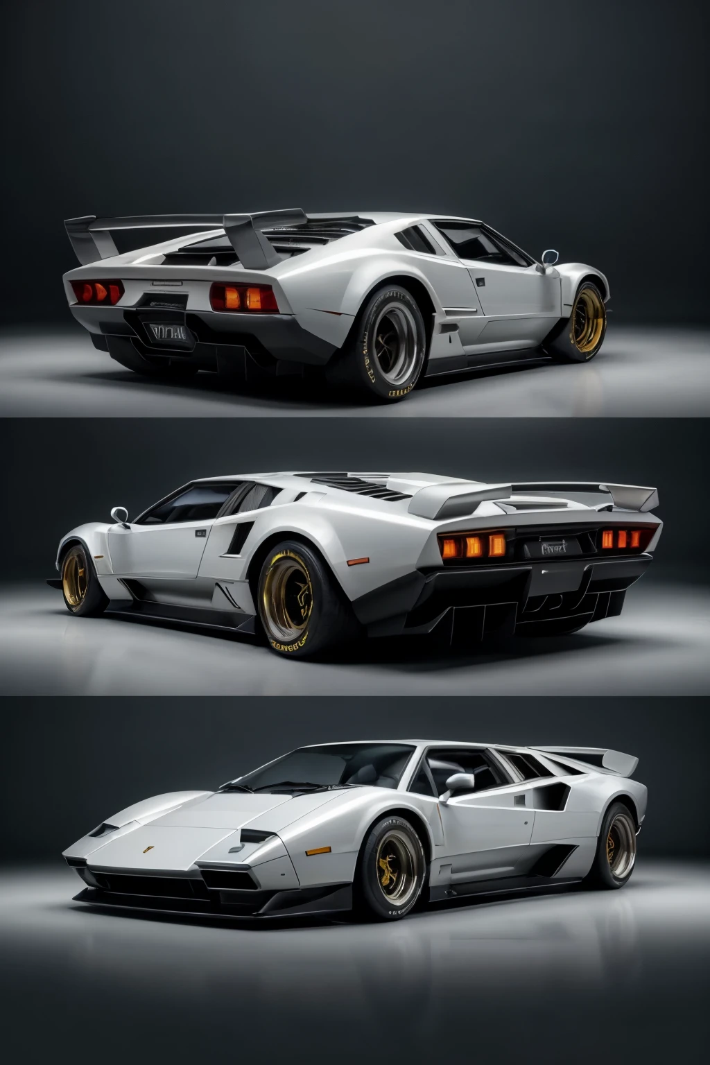 A breathtaking fusion of the iconic Lamborghini Countach and the timeless Ferrari Testarossa, this masterpiece of automotive design is a feast for the eyes. The sleek, angular lines of the Countach blend seamlessly with the Testarossa's distinctive scalloped flanks, creating a unique and captivating silhouette. The original Countach's signature wedge shape is preserved, while the Testarossa's iconic scallops add an extra layer of intrigue.
This fusion supercar boasts a gleaming, polished finish, with the Countach's signature rectangular headlights and the Testarossa's icon