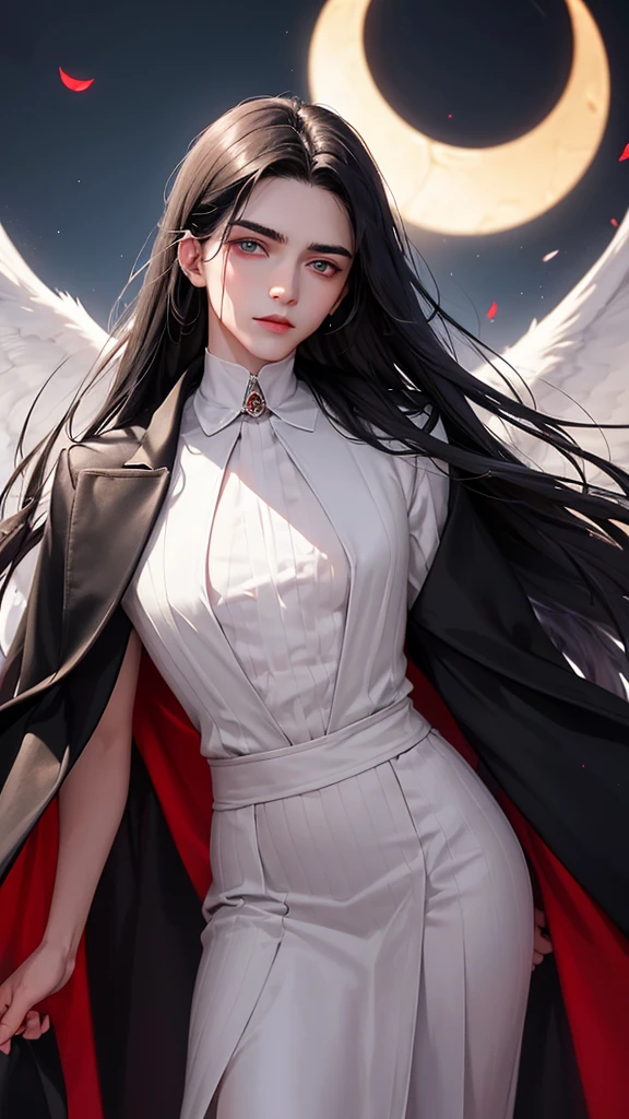 A young man reflected in his sight. Standing tall on the bridge, his face was surrounded by shiny black hair that fluttered slightly from the wind. He was mesmerized when he fully looked at his face.
The clear features such as the angled face and thick eyebrows above the long, hawk-like eyes, he could vaguely see the bright red eyelids that shone like gems when the thick, neat eyelashes blinked. It looked mysterious but captivated his eyes. The high, teardrop-shaped nose and the wavy red lips contrasted completely against the pale skin. Like... a vampire.