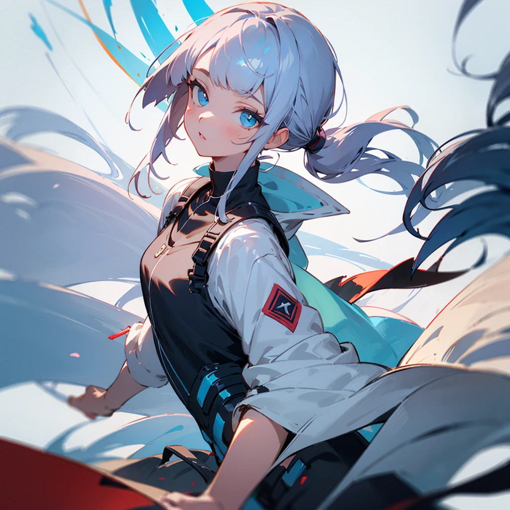 one side right bangs for long hair with pony tail, illustration perfect eyes