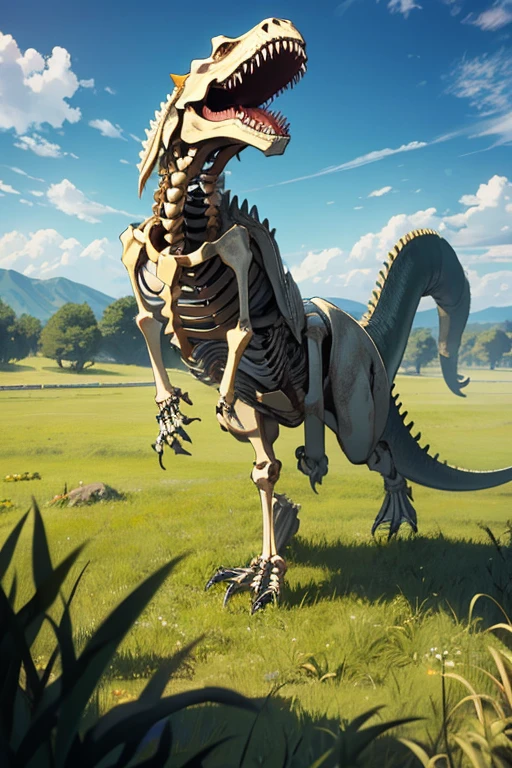 T-Rex Bone。grassland。skeleton。