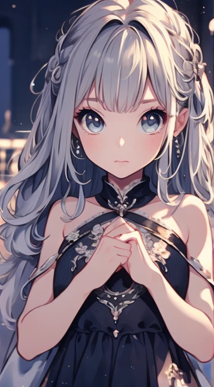 masterpiece, Highest quality, One girl, Gray Hair, smile, View your viewers, Adult, Fully mature, Holding flowers、high resolution、Ultra delicate、8k、Big eyes、Luxury Dresses