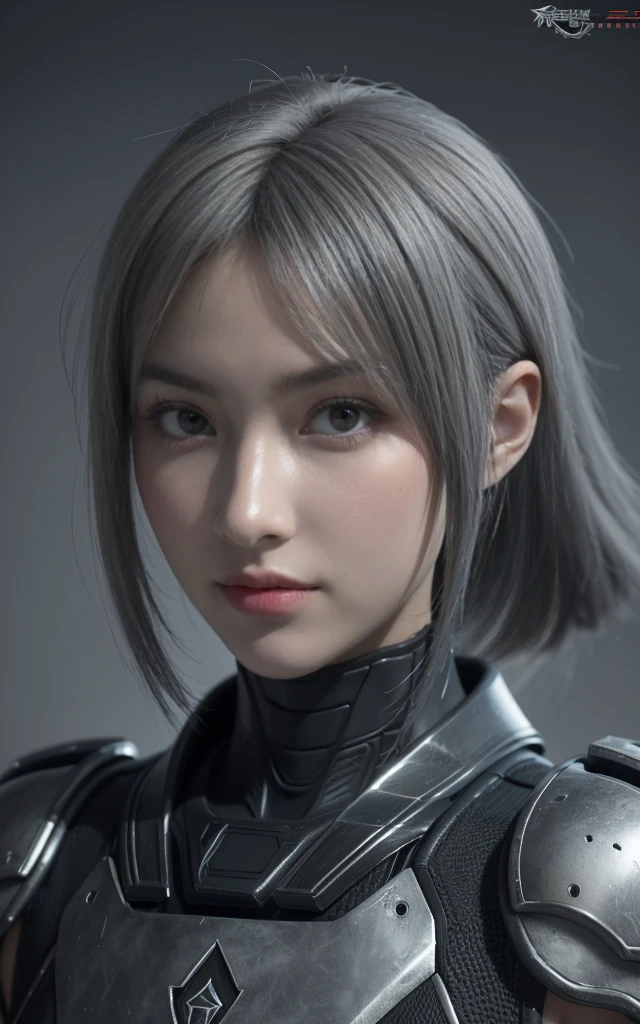 masterpiece,Game Art,Best picture quality,Maximum resolution,8K,(portrait),Unreal Engine 5 rendering works,(Digital Photography),((portrait Feature:1.5)),
20 year old girl,Short hair details,Long bangs,(The red eye makeup is carefully applied),(With long gray hair:1.4),(Large target, Full breasts),Elegance and nobility,Brave and charming,
(The future armor combines the characteristics of Chinese armor,hollow-carved design,Power Armor,Mysterious oriental runes,Exquisite clothing patterns,Magic Flash),Future Warrior,Cyberpunk Characters,War Background,
light,Ray Tracing,Game CG,((3D Unreal Engine)),OC rendering reflection mode