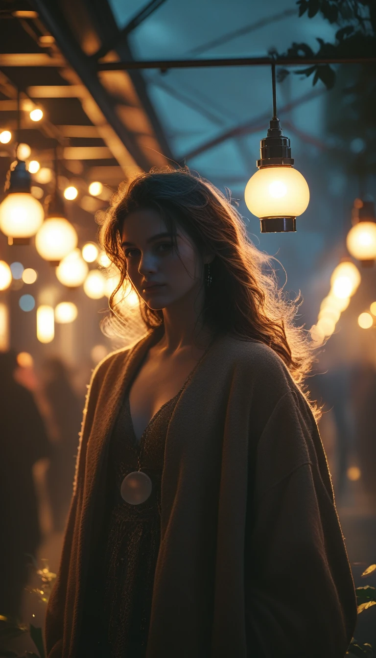The image is a detailed illustration of a woman with long, with alarm clock next to super resolution, Megapixels, ProFoto RGB, VR, sanguine, epic, Iluminação HalF back, background lights, natural lighting, incandescent lamp, optical fiber, lighting ambient lighting, Cinema lighting, studio lighting, soft lighting, Volumetric, sharp contrast, dark lighting