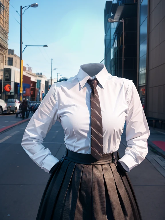 You can even see the feet, (Arch your back, Hands on hips), Be patient with peeing, Striped tie, Checked skirt, (From below), Polo shirt, (can not see, No humans, Headless, Faceless:1.5), Cute big tits, (8k, RAW Photos, Highest quality, masterpiece:1.2), (Realistic, photo-Realistic:1.37), Photon Mapping, Radio City, ((Hasselblad Photography)), Physically Based Rendering, whole body