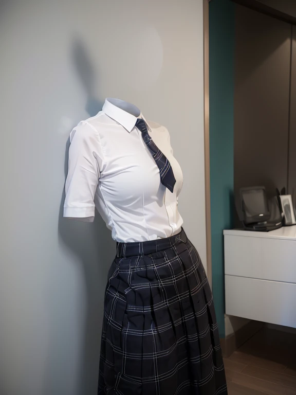 You can even see the feet, (Arch your back, Hands on hips), Be patient with peeing, Striped tie, Checked skirt, (From below), Polo shirt, (can not see, No humans, Headless, Faceless:1.5), Cute big tits, (8k, RAW Photos, Highest quality, masterpiece:1.2), (Realistic, photo-Realistic:1.37), Photon Mapping, Radio City, ((Hasselblad Photography)), Physically Based Rendering, whole body
