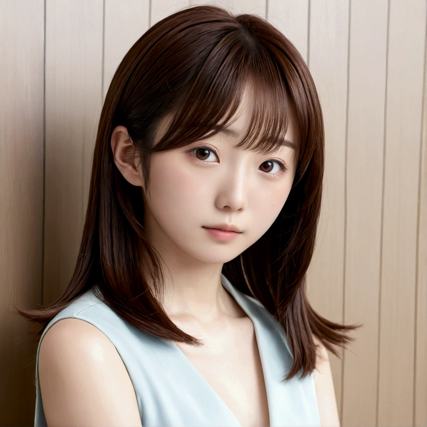 (8k、RAW Photos、Highest quality、masterpiece:1.2)、(Real、Photorealistic:1.4)、(Highly detailed 8K wallpapers)、(Professional Lighting、Cinematic lighting)、(18-year-old、Japanese、female、cute、Chiho、Sakimi-chan、Straight, shoulder-length brown hair:1.2)