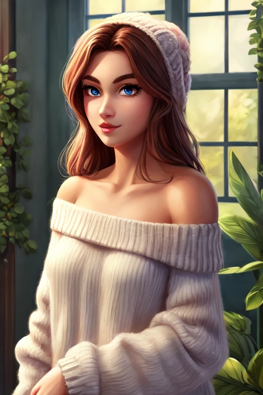 ((best quality)), ((masterpiece)), (detailed), 1girl, off-shoulder sweater, 